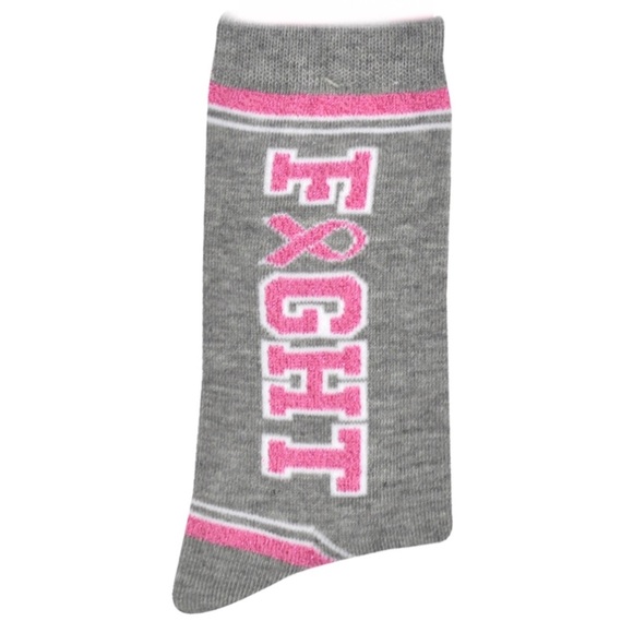 Pink Ribbon Breast Cancer FIGHT Crew Socks - Picture 2 of 5